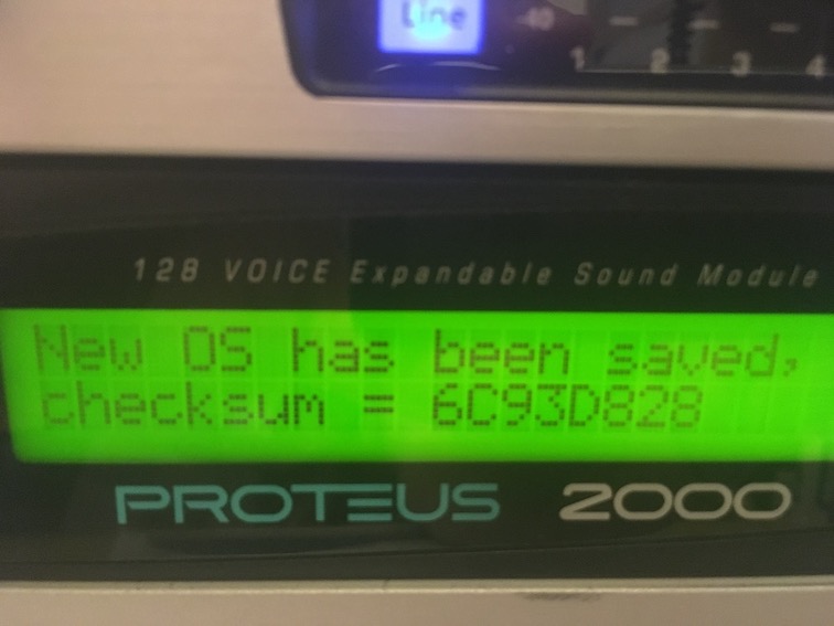 Photo of the screen on an E-MU Proteus 2000 after an operating system update