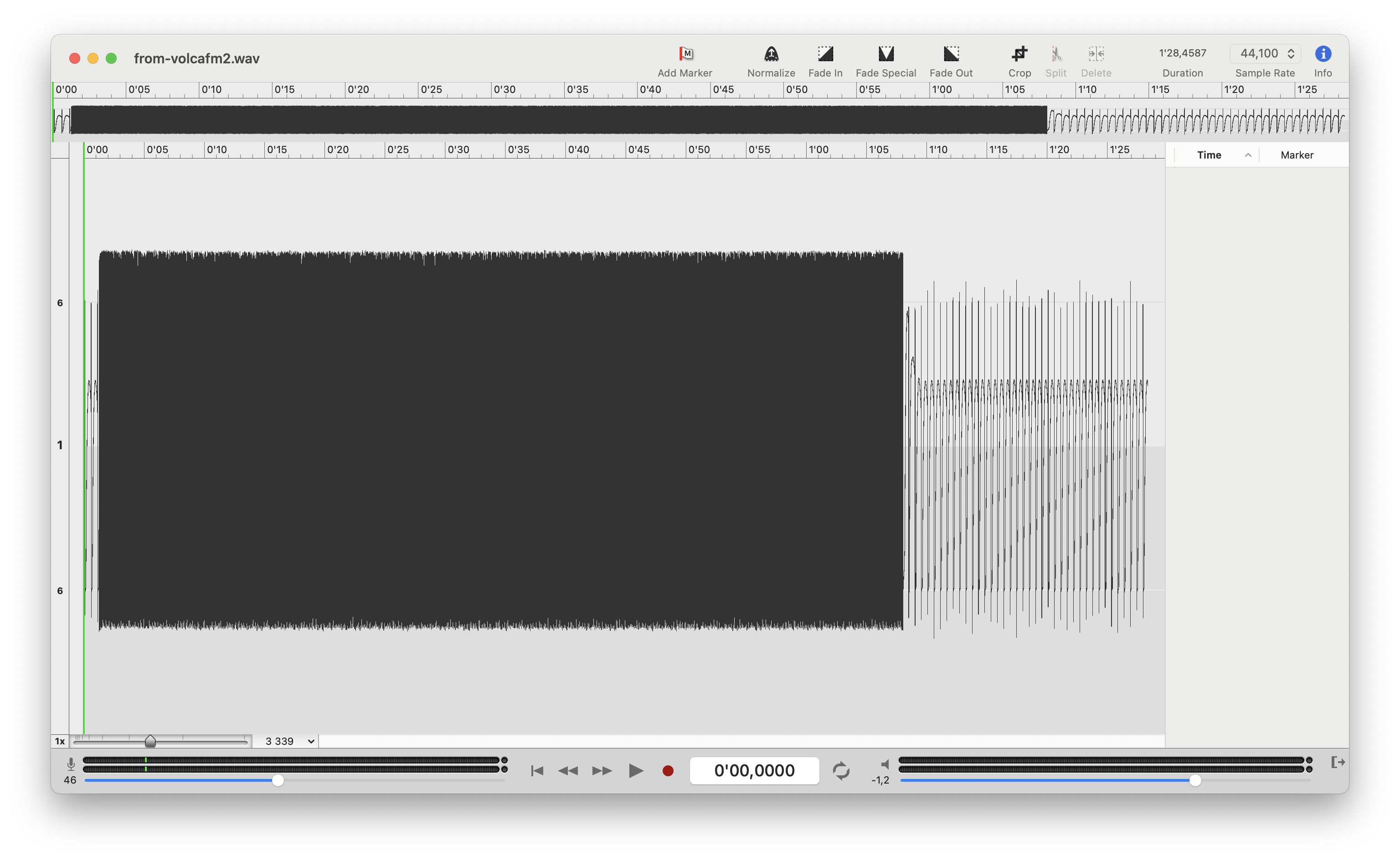 A recording of the KORG volca fm2 voices encoded with QAM