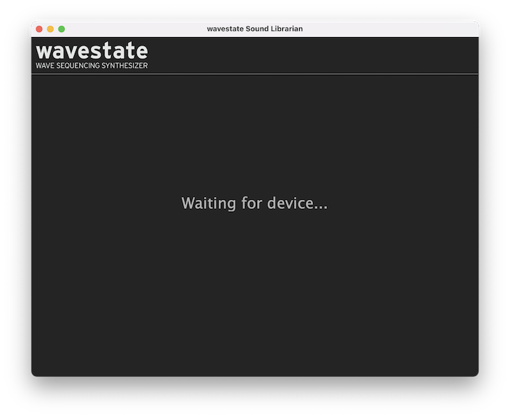 KORG wavestate Sound Librarian application waiting for device.